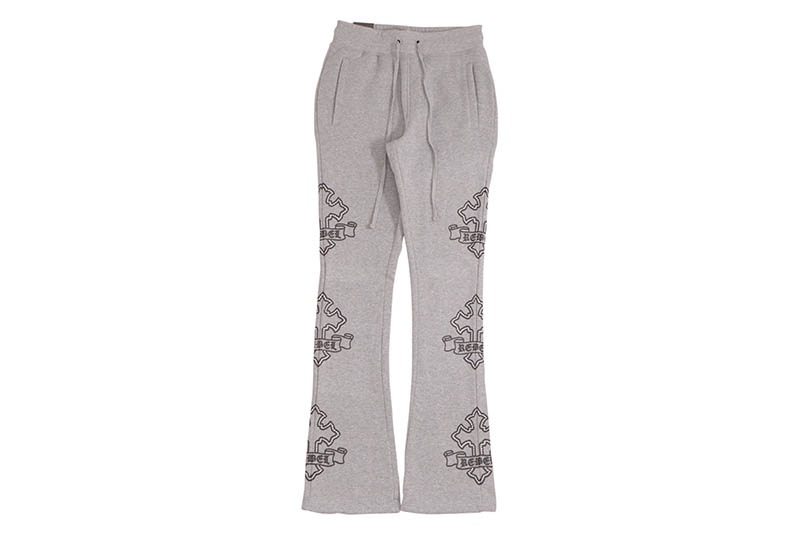 REBEL MINDS CROSS STACKED SWEATPANTS (152-428:HEATHER GREY)