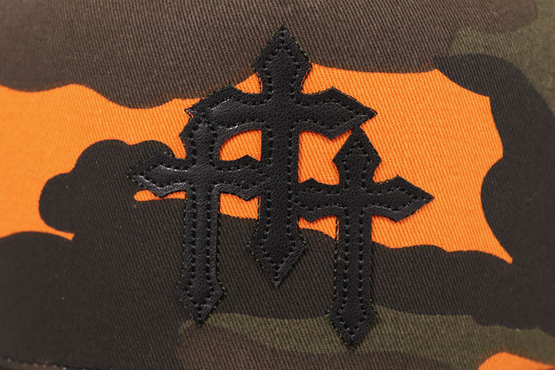 MUKA LEATHER CROSS SNAPBACK HAT (S4522:ORANGE CAMO) | Brand,M-R