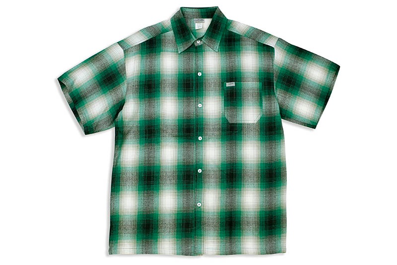 CALTOP PLAID FLANNEL SHORT SLEEVE SHIRT (#2000:GREEN/WHITE)