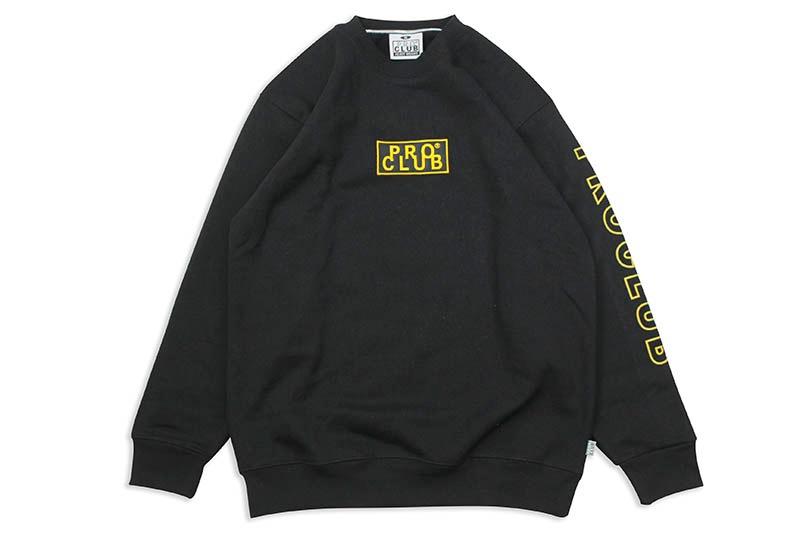 PRO CLUB HEAVYWEIGHT CUSTOM BOX LOGO CREWNECK FLEECE SWEATSHIRT (BLACK/GOLD)