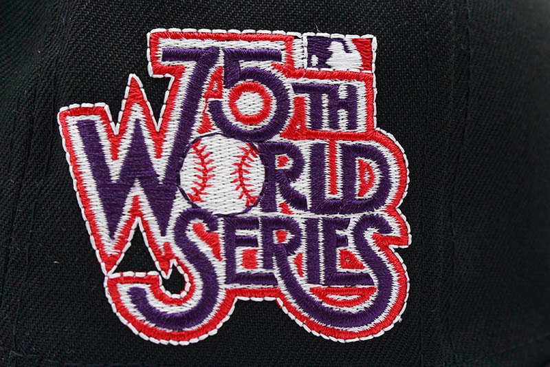 NEW ERA NEW YORK YANKEES 59FIFTY FITTED CAP (75th WORLD SERIES CUSTOM SIDE PATCH/PURPLE UNDER VISOR/BLACK)