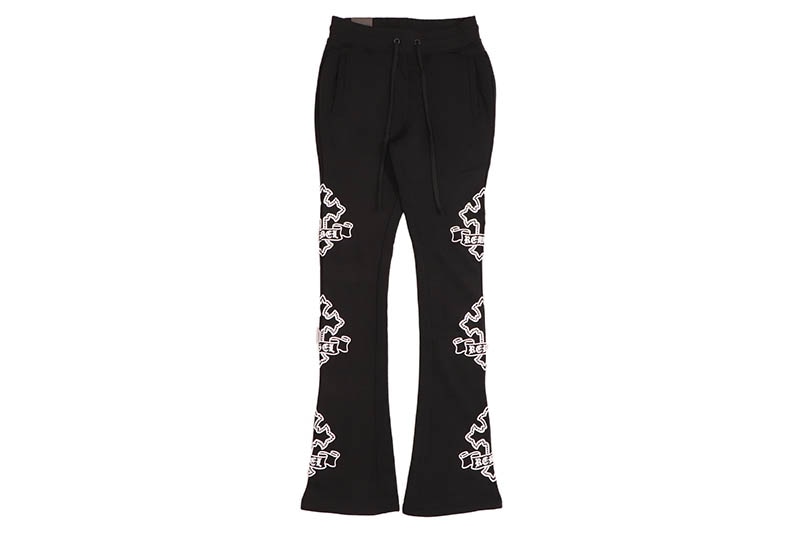 REBEL MINDS CROSS STACKED SWEATPANTS (152-428:BLACK)