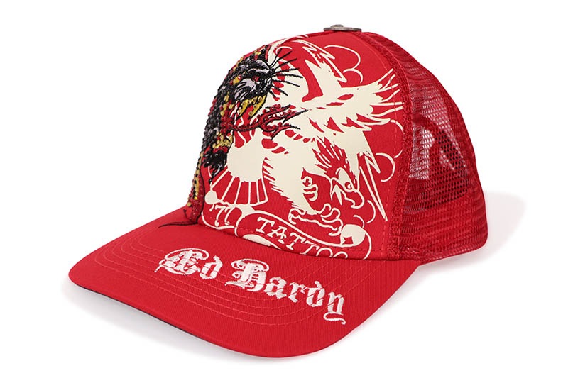 ED HARDY RHINESTONE EAGLE PANTHER TRUCKER HAT (RED) EHH0001-27RS