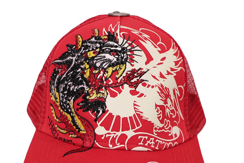 ED HARDY RHINESTONE EAGLE PANTHER TRUCKER HAT (RED) EHH0001-27RS