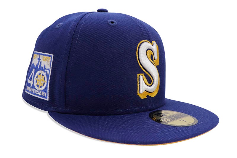 NEW ERA SEATTLE MARINERS 59FIFTY FITTED CAP (40TH ANNIVERSARY SIDE PATCH/YELLOW UNDER VISOR/DARK ROYAL)