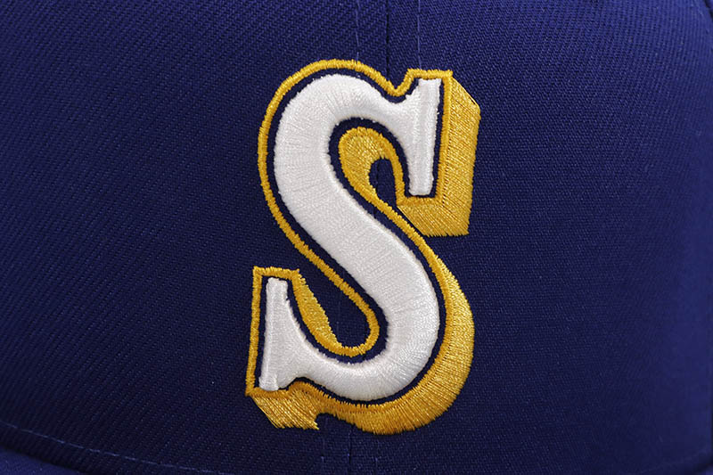 NEW ERA SEATTLE MARINERS 59FIFTY FITTED CAP (40TH ANNIVERSARY SIDE PATCH/YELLOW UNDER VISOR/DARK ROYAL)