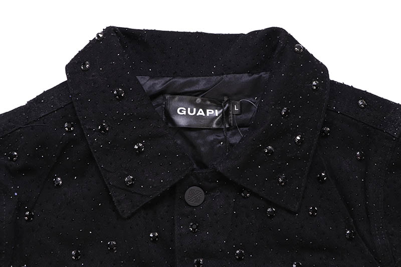 GUAPI ALL BLACK EMBELLISHED DENIM JACKET (111ABEDJ)