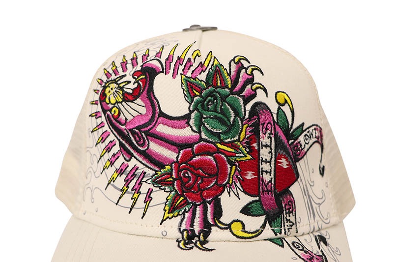 ED HARDY PINK PANTHER TRUCKER HAT (IVORY) EHH0001-109