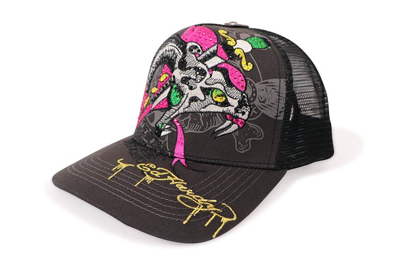 ED HARDY RHINESTONE DOGGER TRUCKER HAT (CHARCOAL) EHH0001-41RS