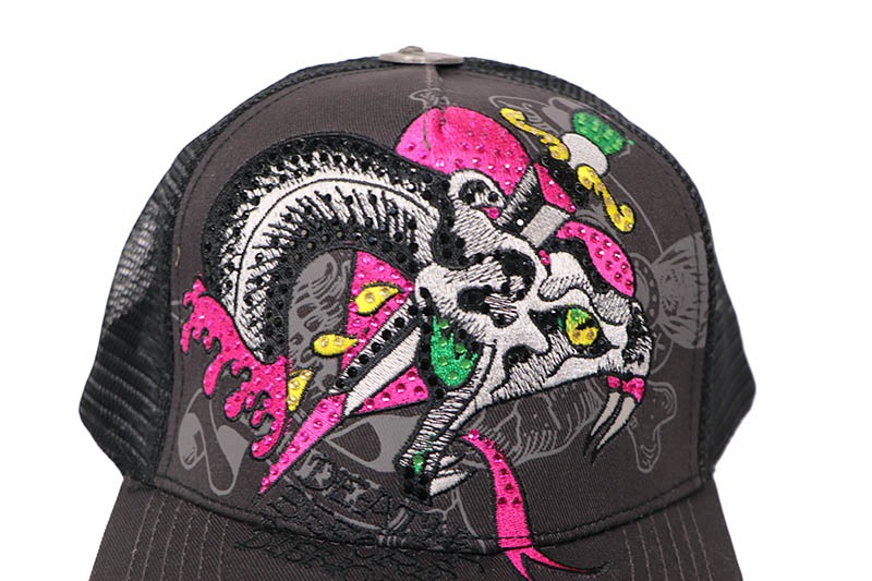 エドハーディ リメイク　ブルドッグ用 ED HARDY RHINESTONE DOGGER TRUCKER HAT (CHARCOAL) EHH0001-41RS