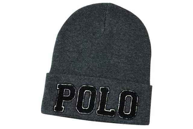 POLO RALPH LAUREN POLO COTTON-KNIT BEANIE HAT(6F0593:033/CHARCOAL×BLACK) 6F0435:033