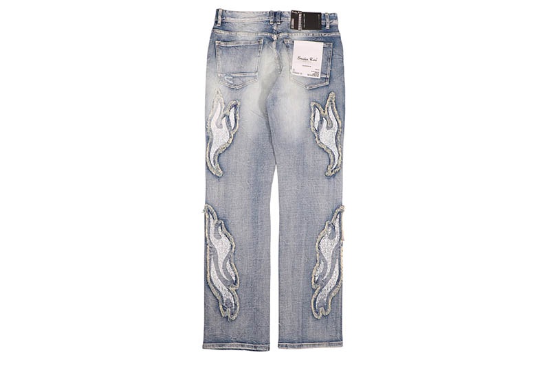 SMOKE RISE LONG STRAIGHT DYSTOPIA FRAY PATCHED JEANS (JP25248:RHODES BLUE)
