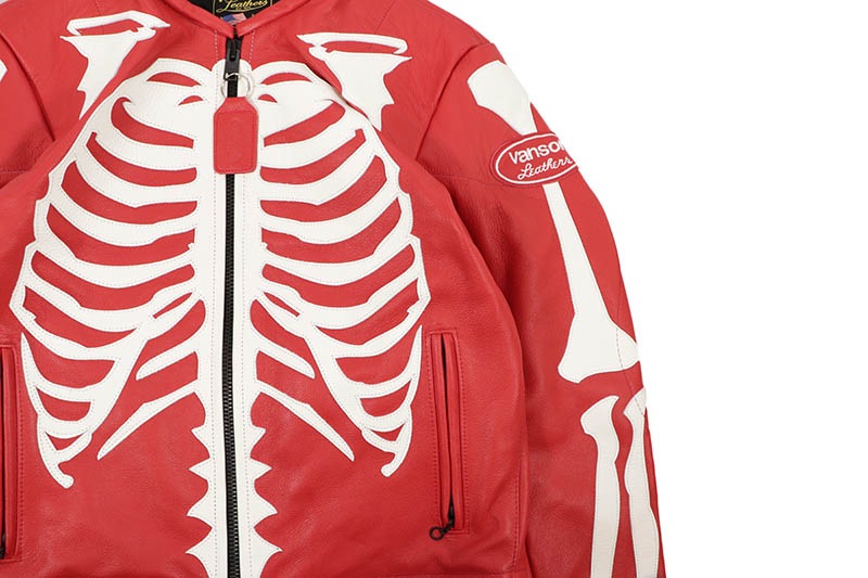 VANSON LEATHERS CUSTOM BONES FLAT-TRACK JACKET (BONE RED)