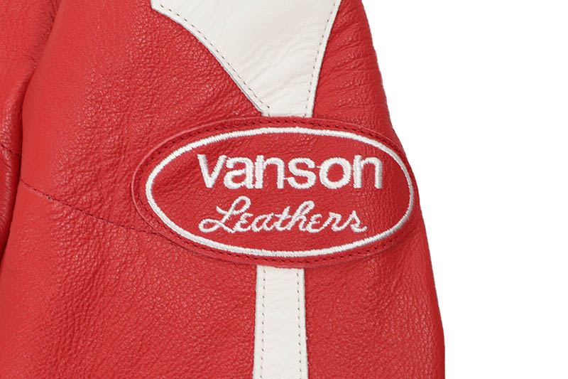 VANSON LEATHERS CUSTOM BONES FLAT-TRACK JACKET (BONE RED)