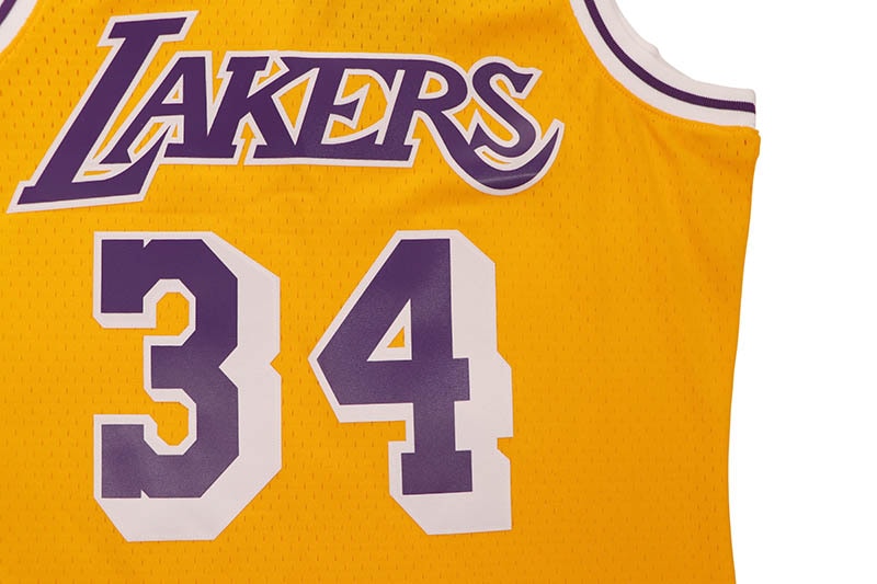 MITCHELL & NESS SWINGMAN JERSEY (LOS ANGELES LAKERS/HOME/SHAQUILLE O'NEAL/#34/1996-97:LIGHT GOLD) SMJYAC18177-LALLTGD96SON