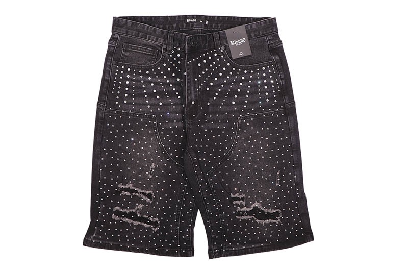 KLOUD9 RHINESTONE DOUBLE KNEE SHORTS (S26136:WASHED BLACK)