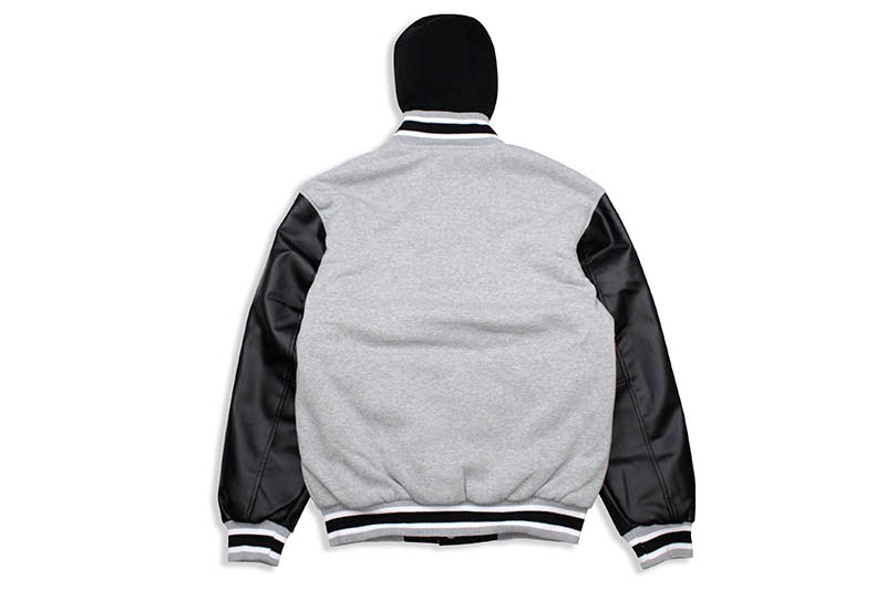 JH Design NEW YORK KNICKS REVERSIBLE FLEECE AND FAUX LEATHER HOODED JACKET (953-GTT8:GREY/BLACK)