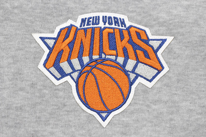 JH Design NEW YORK KNICKS REVERSIBLE FLEECE AND FAUX LEATHER HOODED JACKET (953-GTT8:GREY/BLACK)