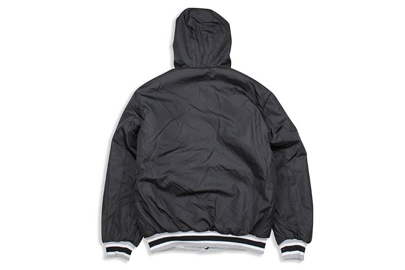 JH Design NEW YORK KNICKS REVERSIBLE FLEECE AND FAUX LEATHER HOODED JACKET (953-GTT8:GREY/BLACK)