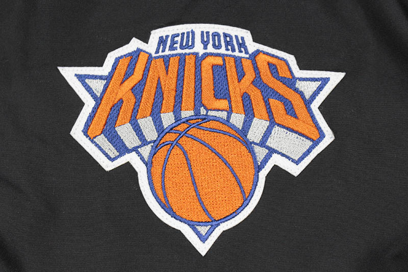 JH Design NEW YORK KNICKS REVERSIBLE FLEECE AND FAUX LEATHER HOODED JACKET (953-GTT8:GREY/BLACK)