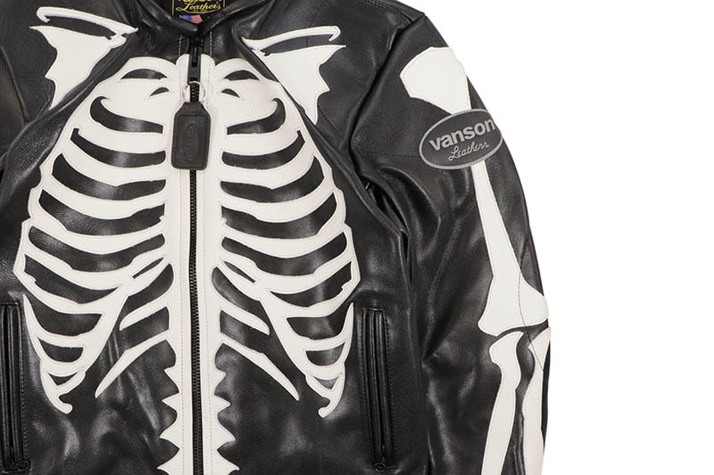 vanson 骨格デザイン フード付きジャケット VANSON LEATHERS CUSTOM BONES FLAT-TRACK JACKET (BONE BLACK