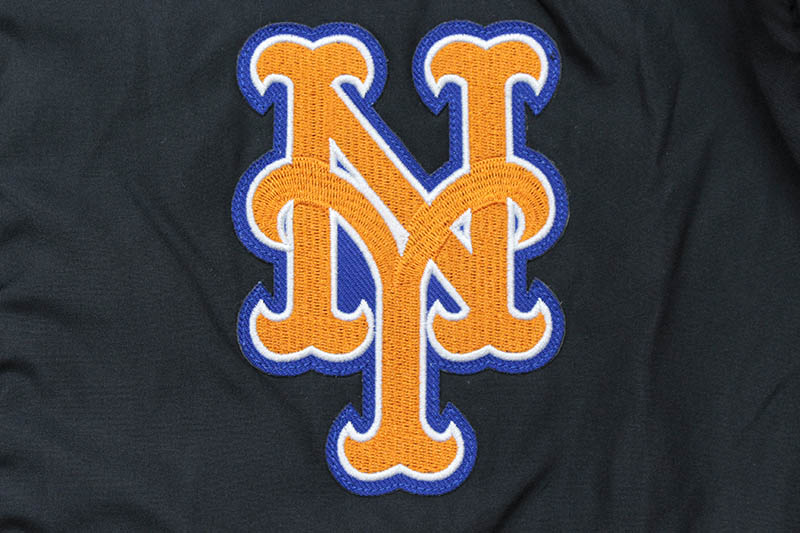 JH Design NEW YORK METS REVERSIBLE FLEECE AND FAUX LEATHER HOODED JACKET (953-GTT8:CHARCOAL/BLACK)