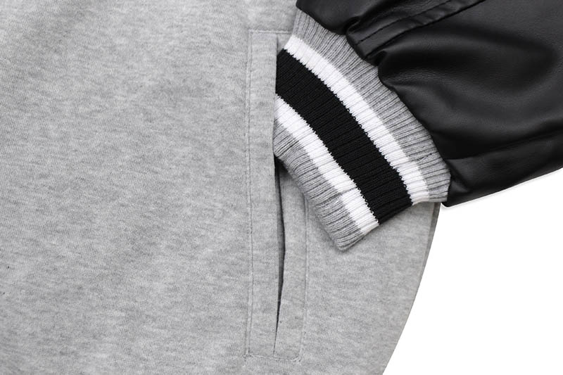 JH Design NEW YORK METS REVERSIBLE FLEECE AND FAUX LEATHER HOODED JACKET (953-GTT8:GREY/BLACK)