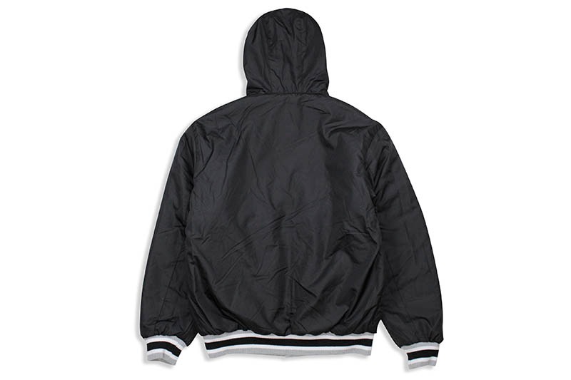 JH Design NEW YORK METS REVERSIBLE FLEECE AND FAUX LEATHER HOODED JACKET (953-GTT8:GREY/BLACK)