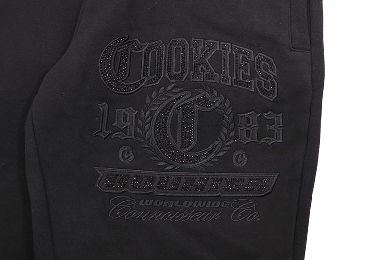 COOKIES PARADISE CITY RHINESTONE APPLIQUE FLEECE PANTS (BLACK) CM254BKP03