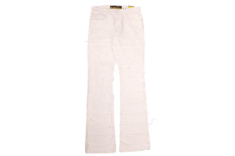 SPARK STRETCH STACKED TWILL PANTS WITH FRAYED PATCH (S3016T:WHITE)