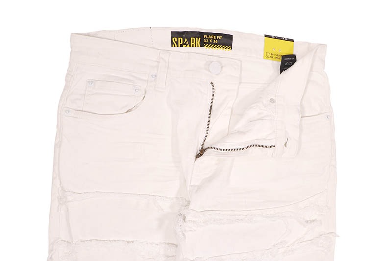 SPARK STRETCH STACKED TWILL PANTS WITH FRAYED PATCH (S3016T:WHITE)