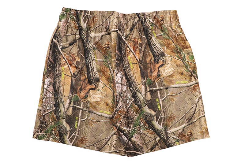 ERIC EMANUEL EE BASIC CAMO WITH BLACK & ORANGE LIGHTNING SHORTS