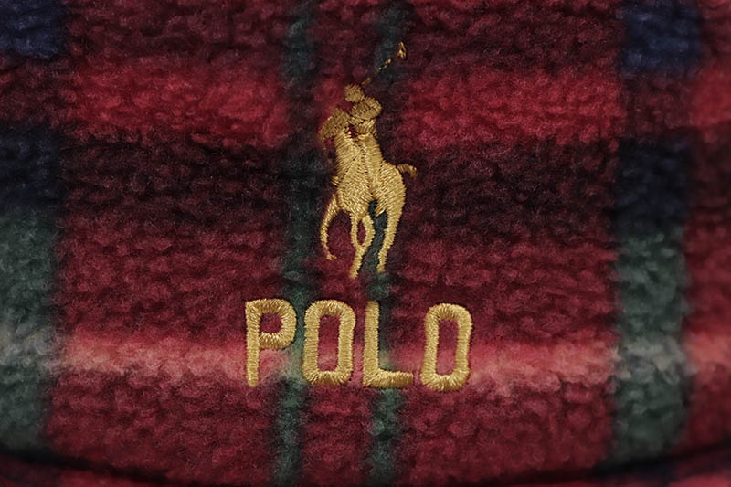 POLO RALPH LAUREN PLAID FLEECE BUCKET HAT (710880792001:ROYAL CRIMSON PLAID)
