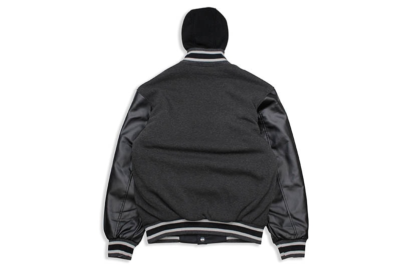 JH Design NEW YORK YANKEES REVERSIBLE FLEECE AND FAUX LEATHER HOODED JACKET (953-GTT8:CHARCOAL/BLACK)
