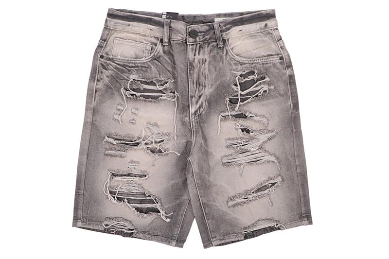 SMOKE RISE 10" HEAVY RIP & REPAIR JEAN SHORTS (JS25111:FUSE GREY)