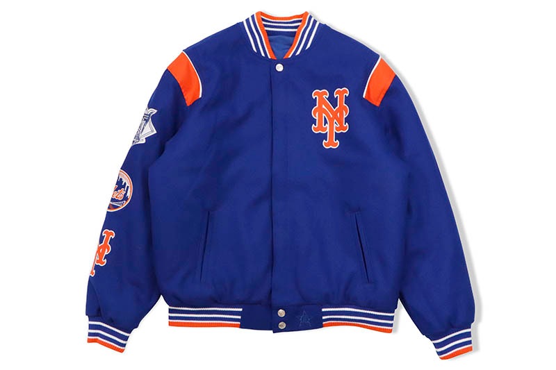 JH Design NEW YORK METS REVERSIBLE WOOL POLY TWILL JACKET (MET103SHL0:ROYAL)