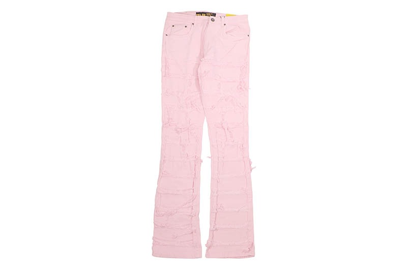 SPARK STRETCH STACKED TWILL PANTS WITH FRAYED PATCH (S3016T:PINK)