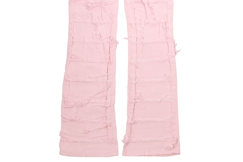 SPARK STRETCH STACKED TWILL PANTS WITH FRAYED PATCH (S3016T:PINK)