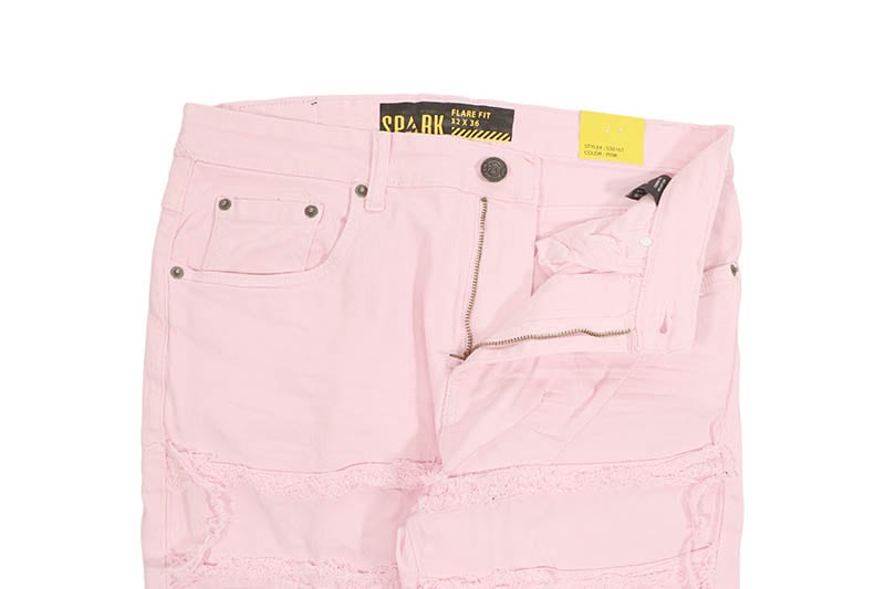 SPARK STRETCH STACKED TWILL PANTS WITH FRAYED PATCH (S3016T:PINK)