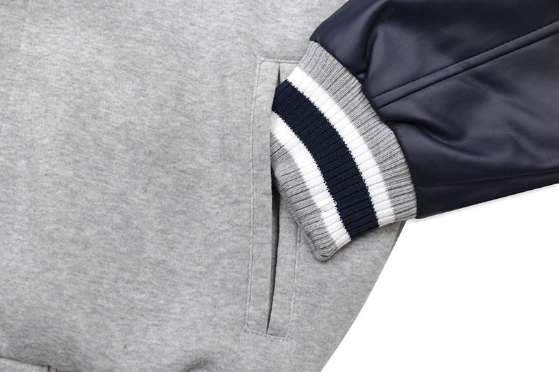 JH Design NEW YORK YANKEES REVERSIBLE FLEECE AND FAUX LEATHER HOODED JACKET (953-GTT8:GREY/NAVY)