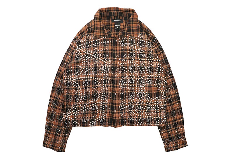 KINDRED STUDDED PLAID CROPPED SHIRT JACKET (KD244T:CAMEL)