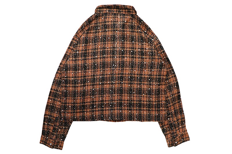 KINDRED STUDDED PLAID CROPPED SHIRT JACKET (KD244T:CAMEL)