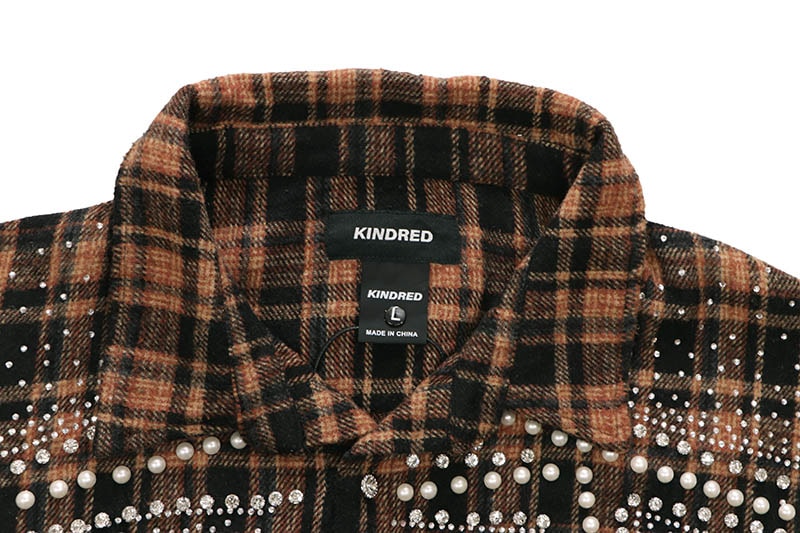 KINDRED STUDDED PLAID CROPPED SHIRT JACKET (KD244T:CAMEL)