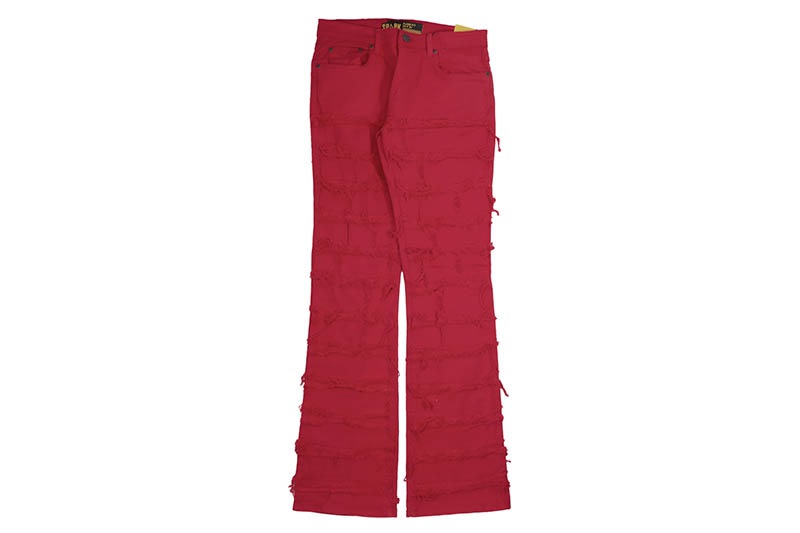 SPARK STRETCH STACKED TWILL PANTS WITH FRAYED PATCH (S3016T:RED)