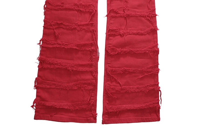 SPARK STRETCH STACKED TWILL PANTS WITH FRAYED PATCH (S3016T:RED