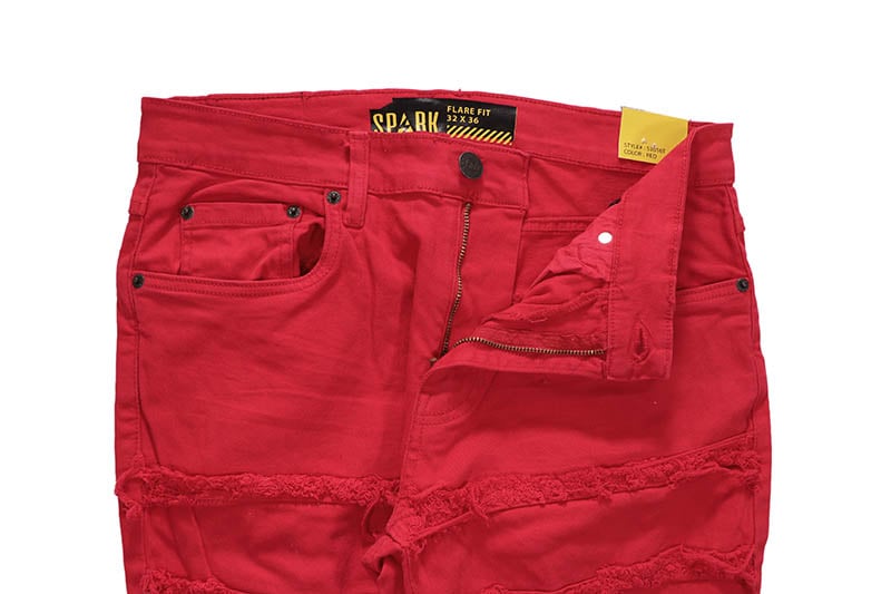 SPARK STRETCH STACKED TWILL PANTS WITH FRAYED PATCH (S3016T:RED)