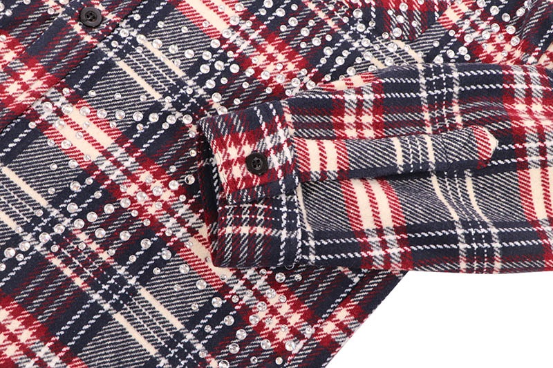 ROKU STUDIO RHINESTONES HEAVY FLANNEL SHIRT (RK6481816:NAVY/BURGUNDY)