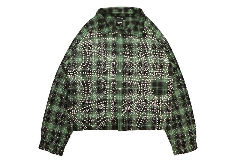 KINDRED STUDDED PLAID CROPPED SHIRT JACKET (KD244T:GREEN)