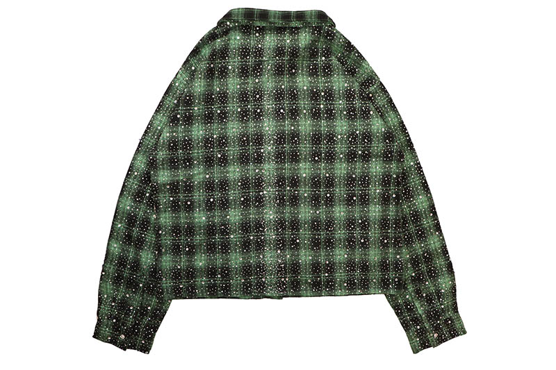 KINDRED STUDDED PLAID CROPPED SHIRT JACKET (KD244T:GREEN)