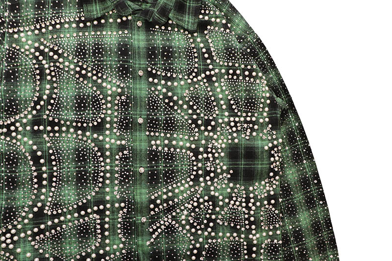 KINDRED STUDDED PLAID CROPPED SHIRT JACKET (KD244T:GREEN)